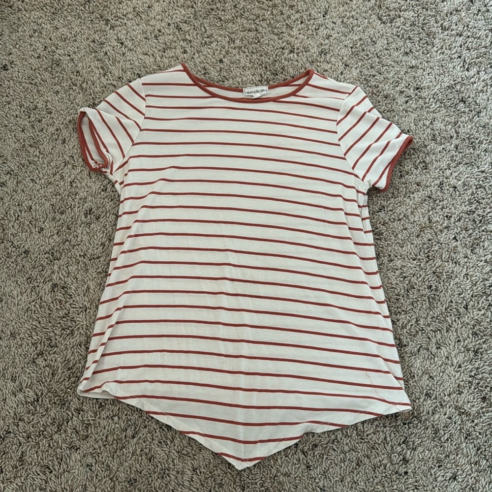 Heart and Hips Girls Crew Neck Orange and White Striped Shirt